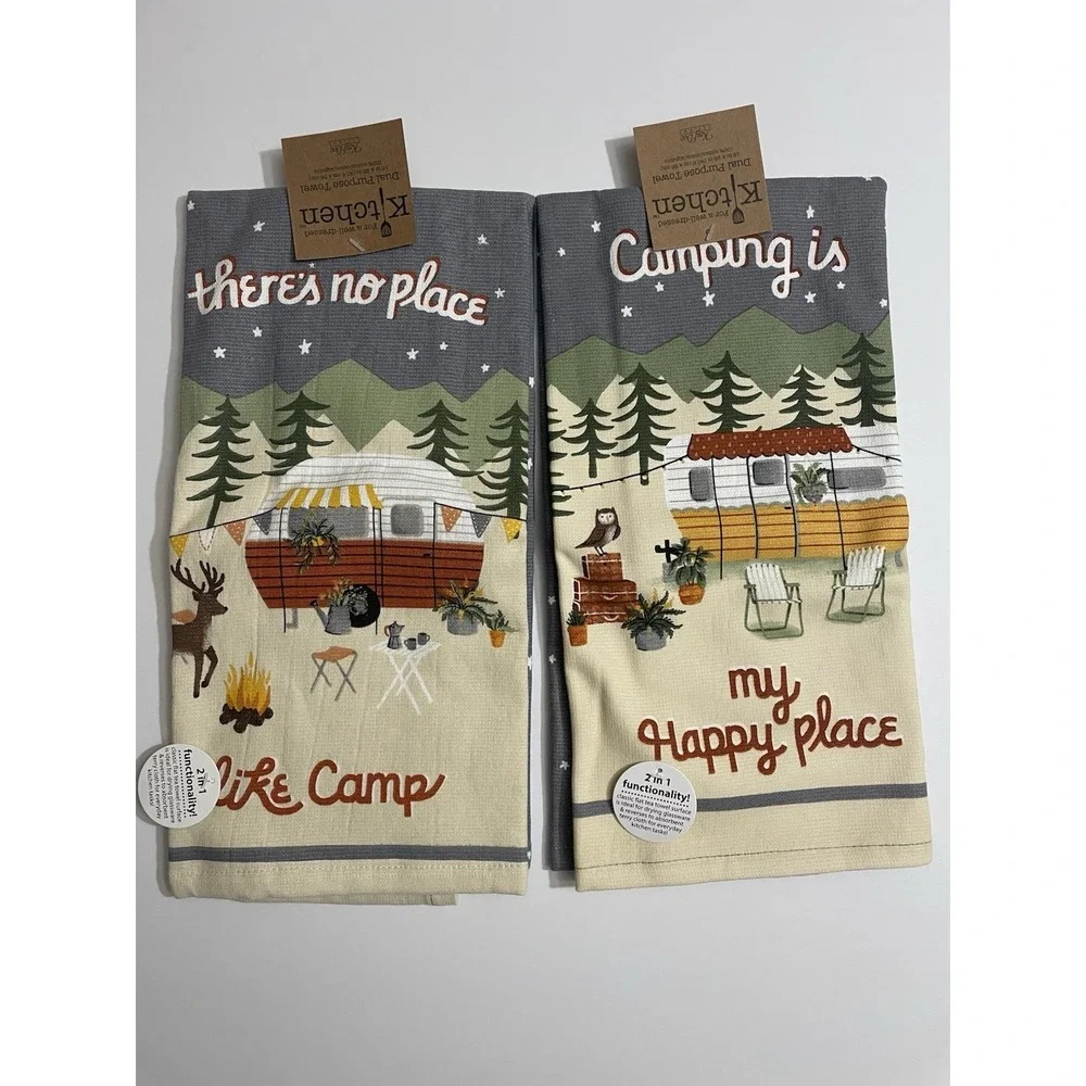 Kay Dee Designs Camping Kitchen Towels Set of 2 Camper Campfire 16x26 Cotton NWT